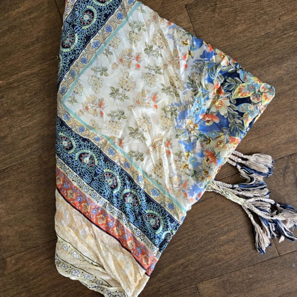 JOHNNY WAS 100% Silk Scarf Boho Tassels 42"x 42" Pink Floral